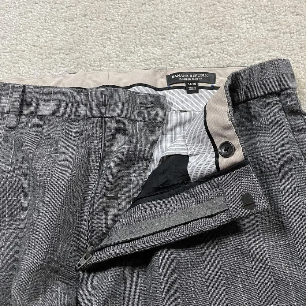 Banana Republic Pants Mens 34x30* Gray Wool Glen Plaid Slim Fit Dress Trousers